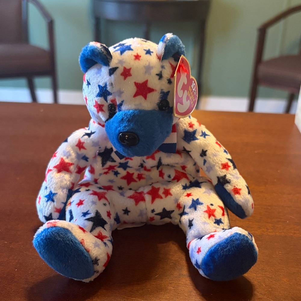 Ty Plush Bear with Red and Blue Stars